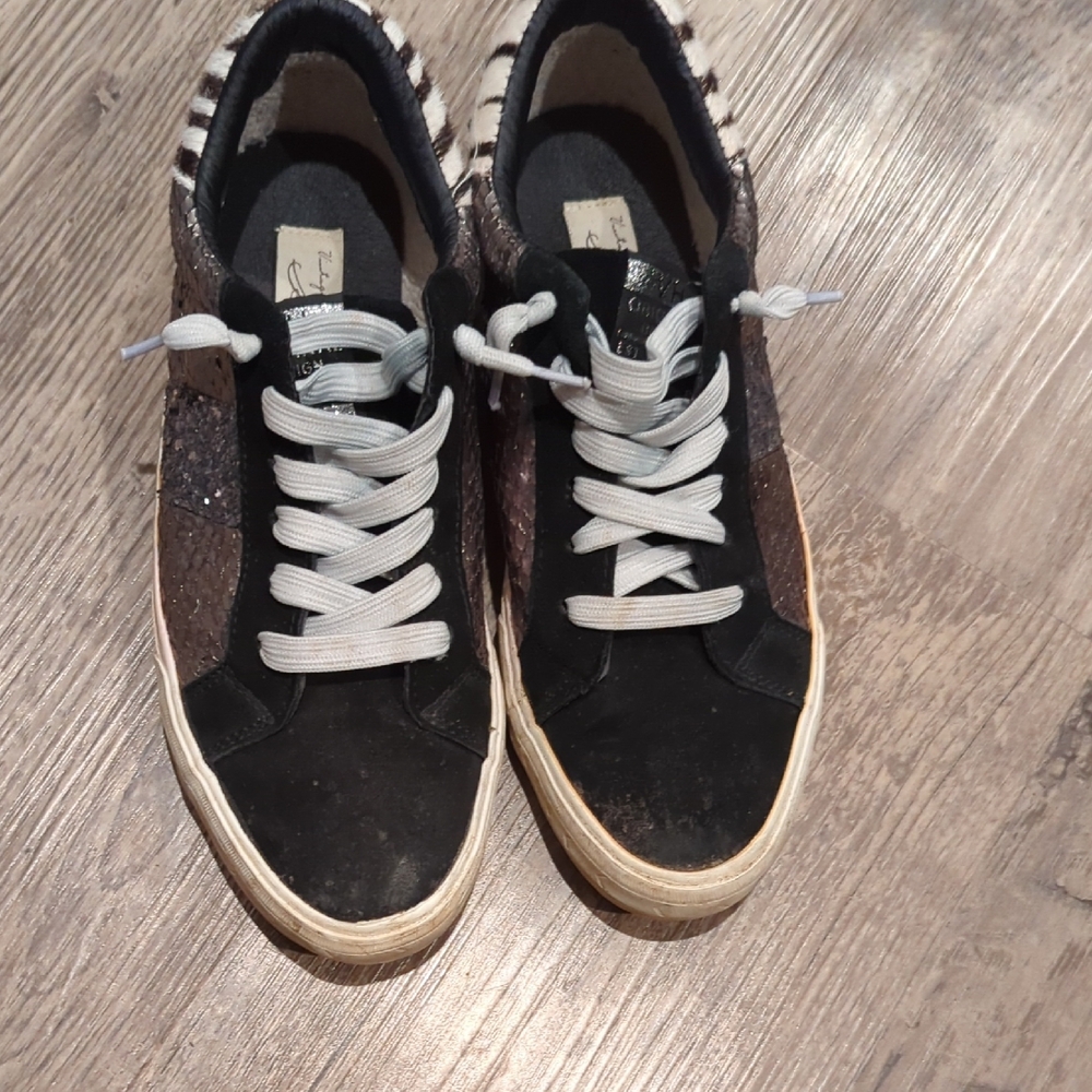 Vintage Havana 8.5 Black and White Embellished Sneakers with White Laces